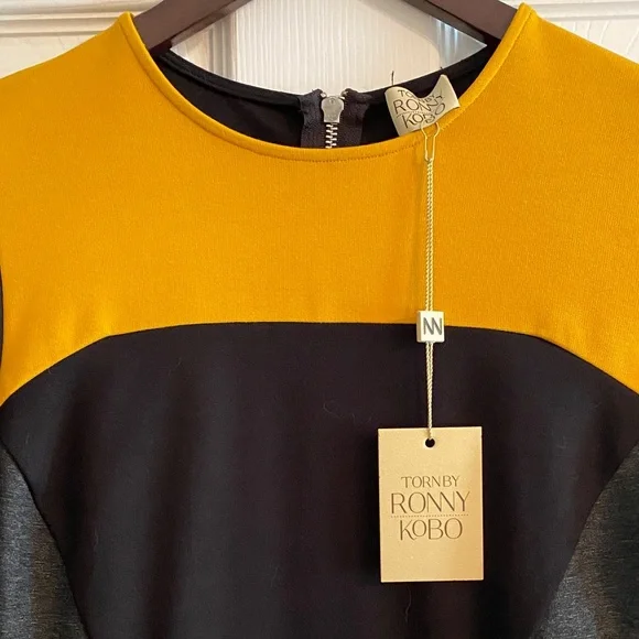 Torn by Ronny Kobo
Ivy Colorblock Long Sleeve Mini Dress - Mustard, Black, Blue - Picture 2 of 5